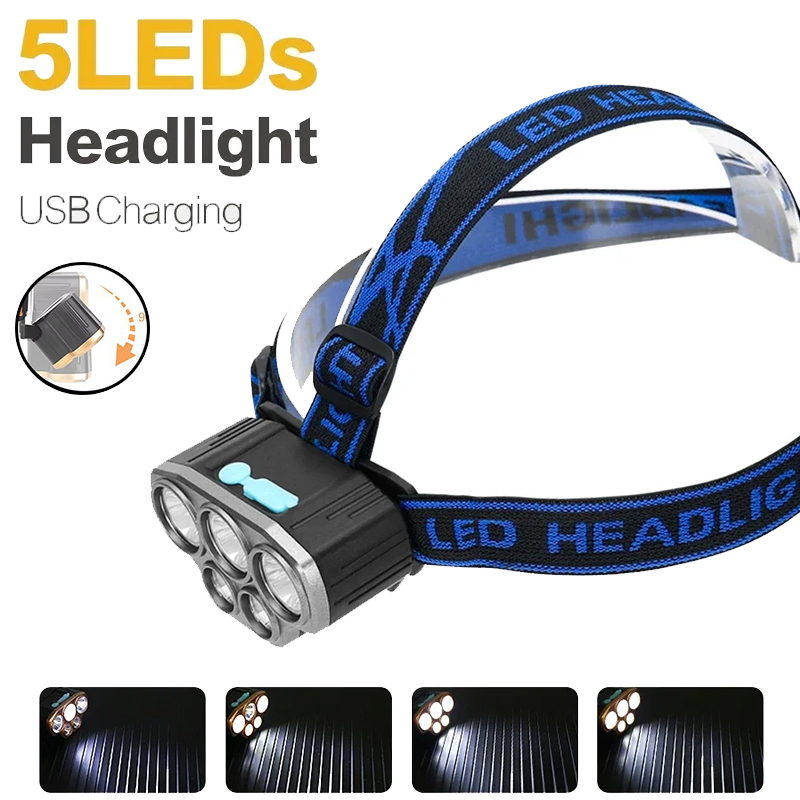 Led Headlight Bulbs - Senter Kepala 5 LED Isi Ulang